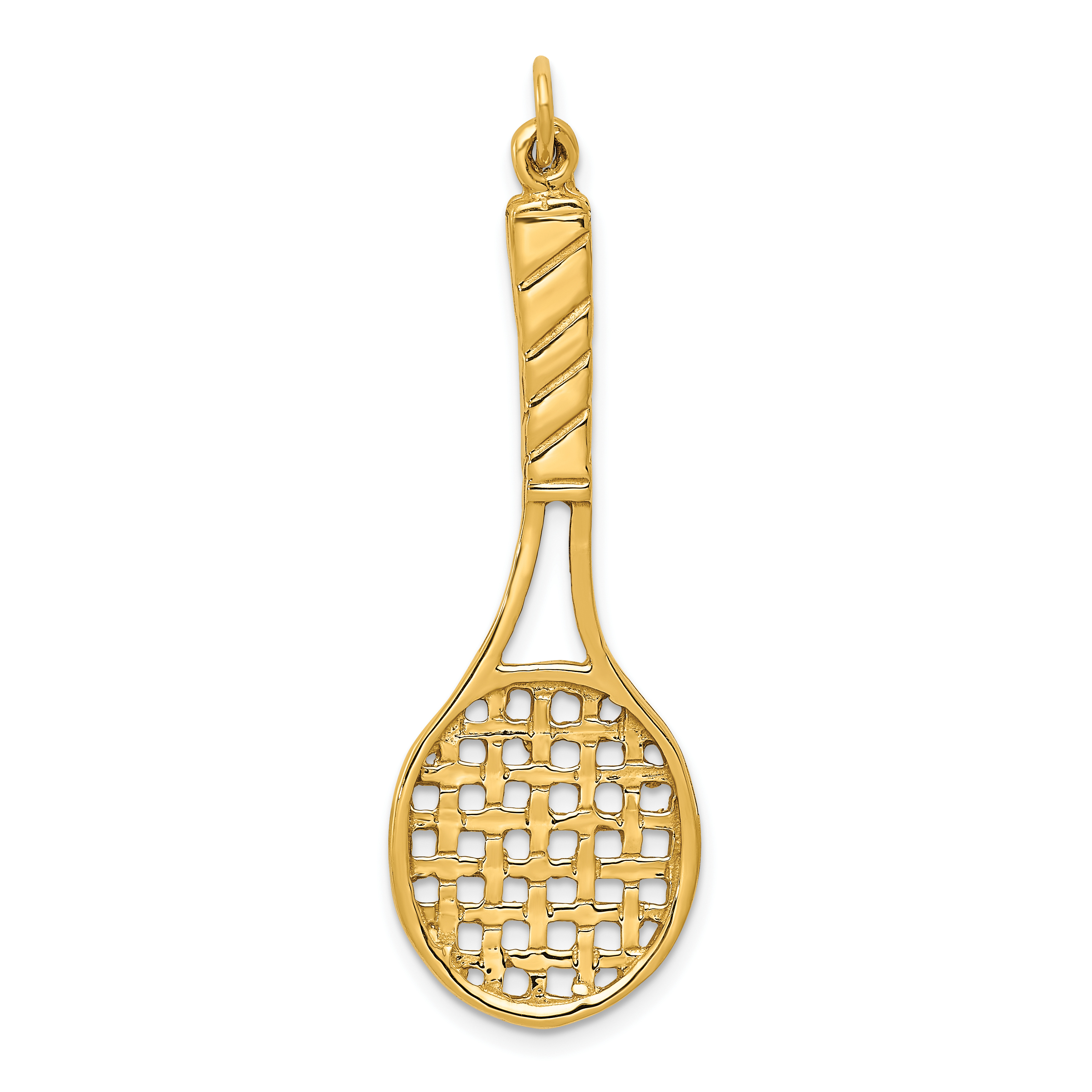 Million Charms 14k Yellow Gold 3d Tennis Racquet Necklace Charm Pendant 890$